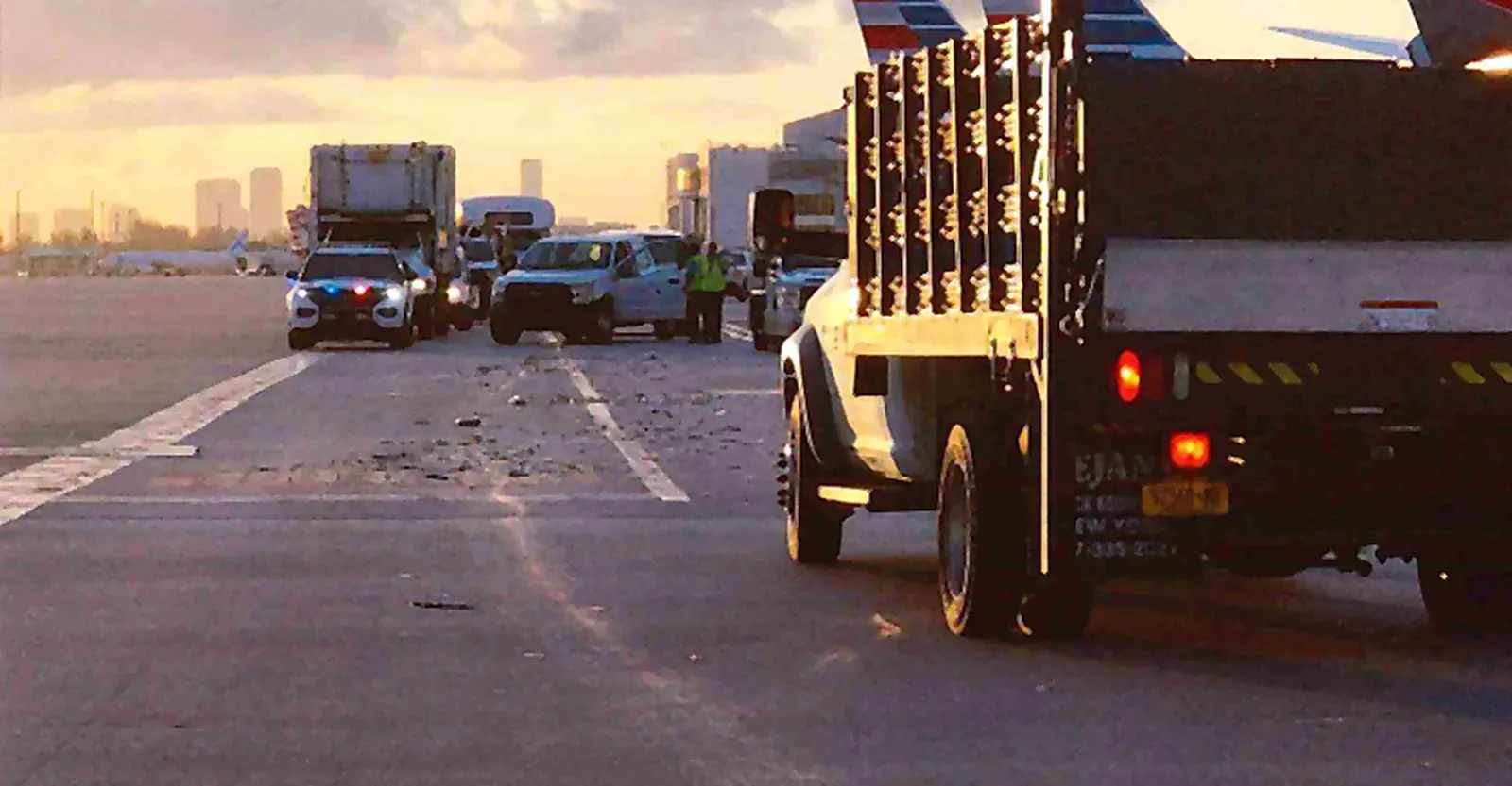 Police, airport authority and ramp vehicles gathered on the ramp for the recovery